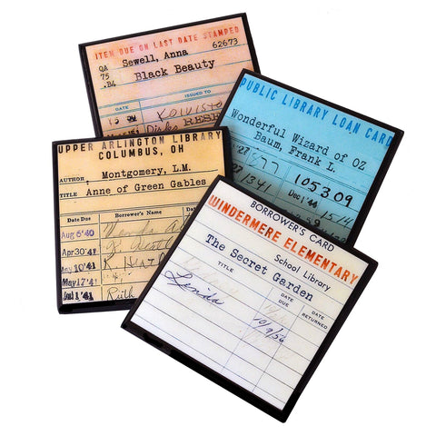 Library Card Coaster Set