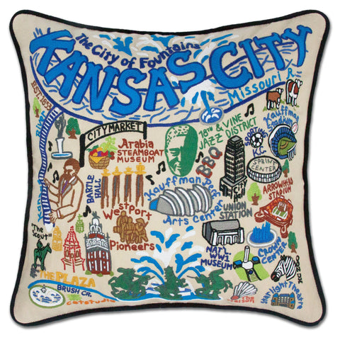 Kansas City Hand- Embroidered Pillow