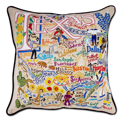 State of Texas Hand-Embroidered Pillow